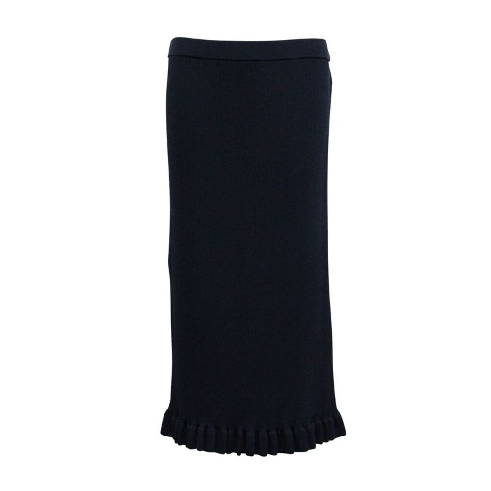 Michael Kors Ruffle Hem Midi Skirt in Navy Blue Viscose
